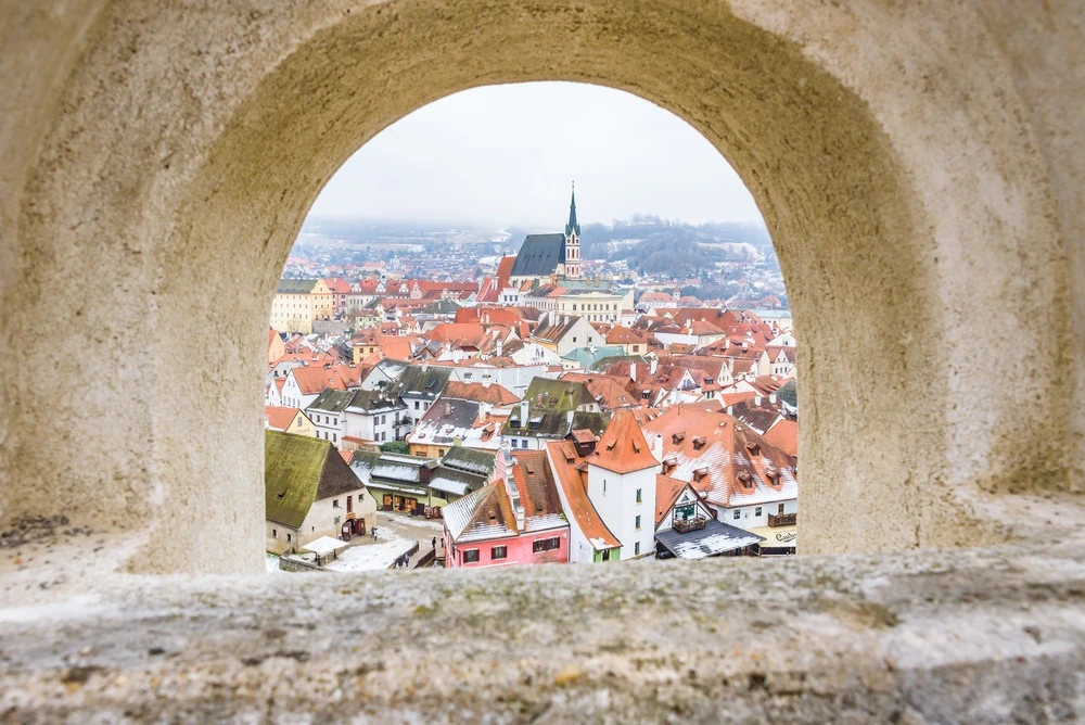 A view of Cesky Krumlov town from the castle above.